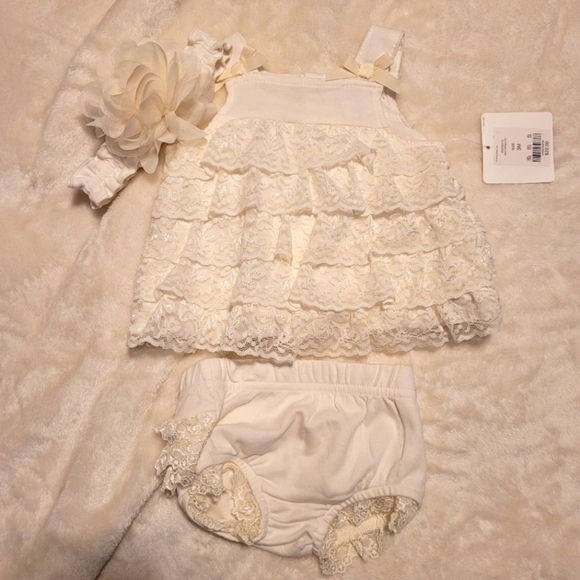 Starting Out Matching Sets Baby Girl Cream Colored Dress With Head